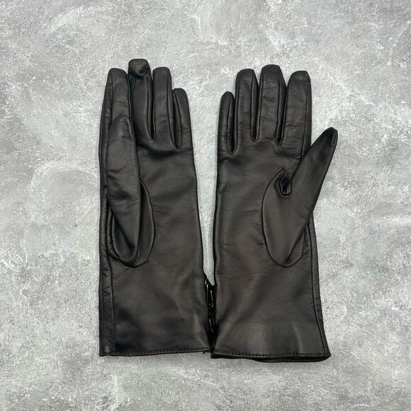 NWT Gucci Black Genuine Leather Nappa Gloves Size 6.5 G Logo Side Zip With Box - Picture 5 of 15
